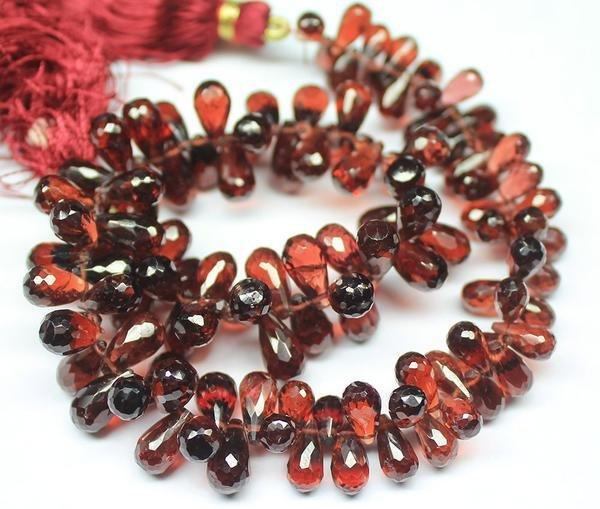 Natural Red Garnet Faceted Teardrop Beads 5mm 9mm 8inches - Jalvi & Co.