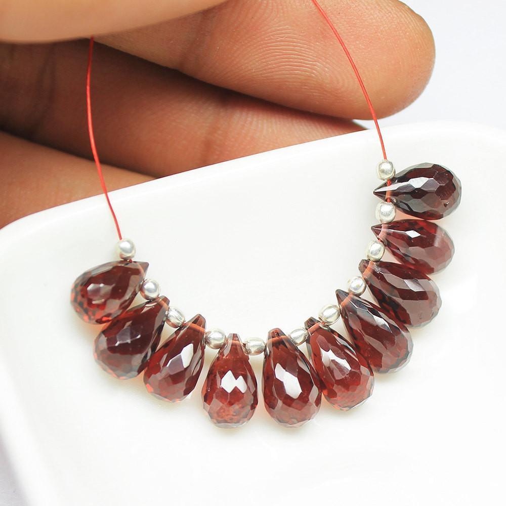 Natural Red Garnet Faceted Teardrop Beads 8mm 10.5mm 10pc - Jalvi & Co.