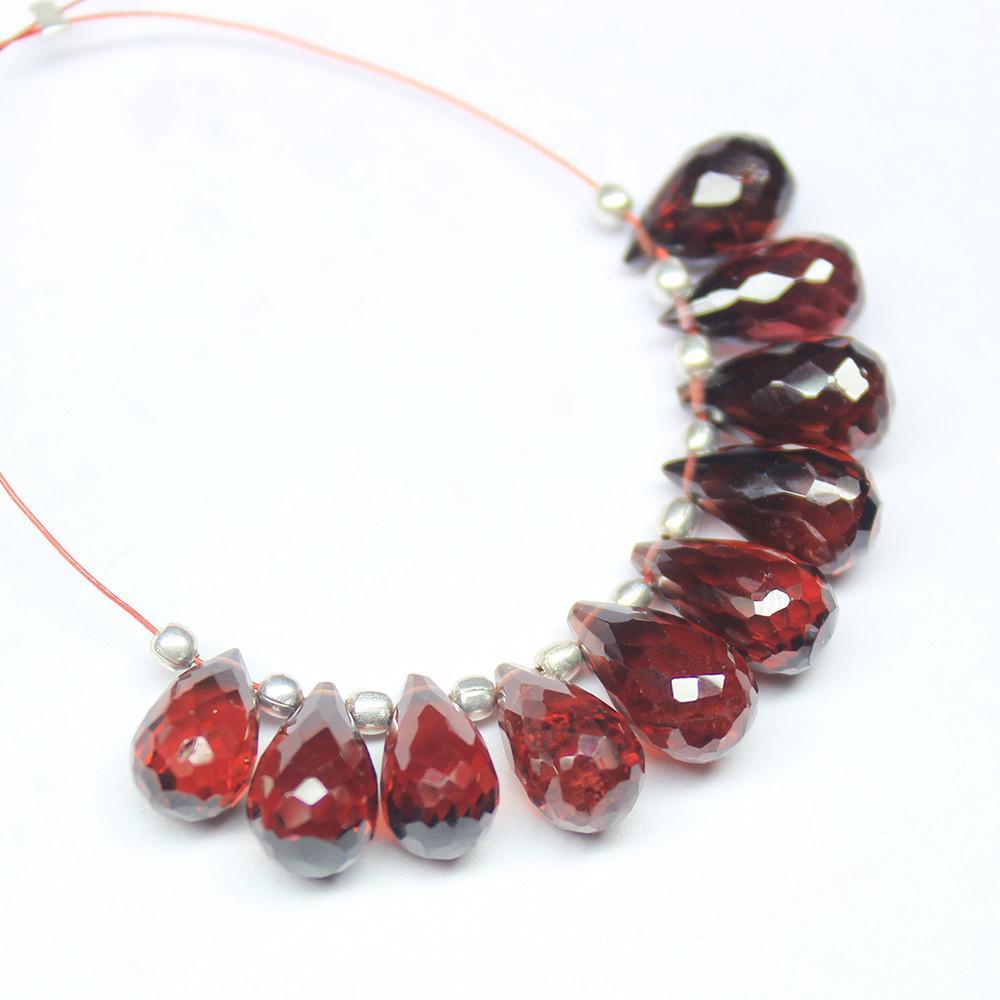 Natural Red Garnet Faceted Teardrop Beads 8mm 10.5mm 10pc - Jalvi & Co.