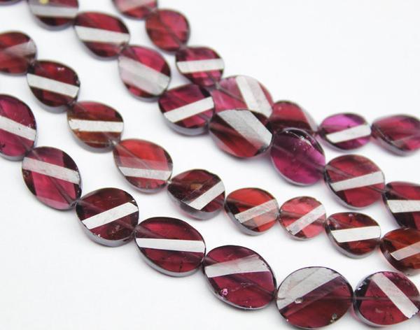 Natural Red Garnet Faceted Twisted Oval Beads 8.5mm 10mm 10pc - Jalvi & Co.