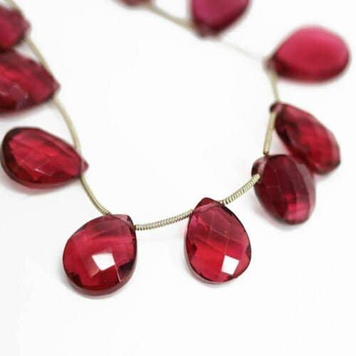 Natural Red Garnet Quartz Faceted Pear Drop Gemstone Loose Beads 9