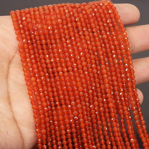 Natural Red Onyx Faceted Ball Round Loose Gemstone Spacer Beads Strand 15