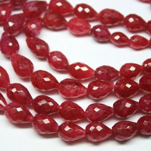 Natural Red Ruby Faceted Tear Drop Briolette Gemstone Beads Strand 10" 8mm 12mm - Jalvi & Co.