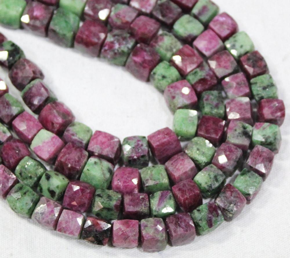 Natural Red Ruby Zoisite Faceted Box Squre Beads 4mm 6mm 8inches - Jalvi & Co.