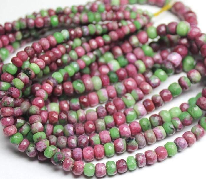 Natural Red Ruby Zoisite Faceted Rondelle Beads 3.5mm 6mm 14inches - Jalvi & Co.