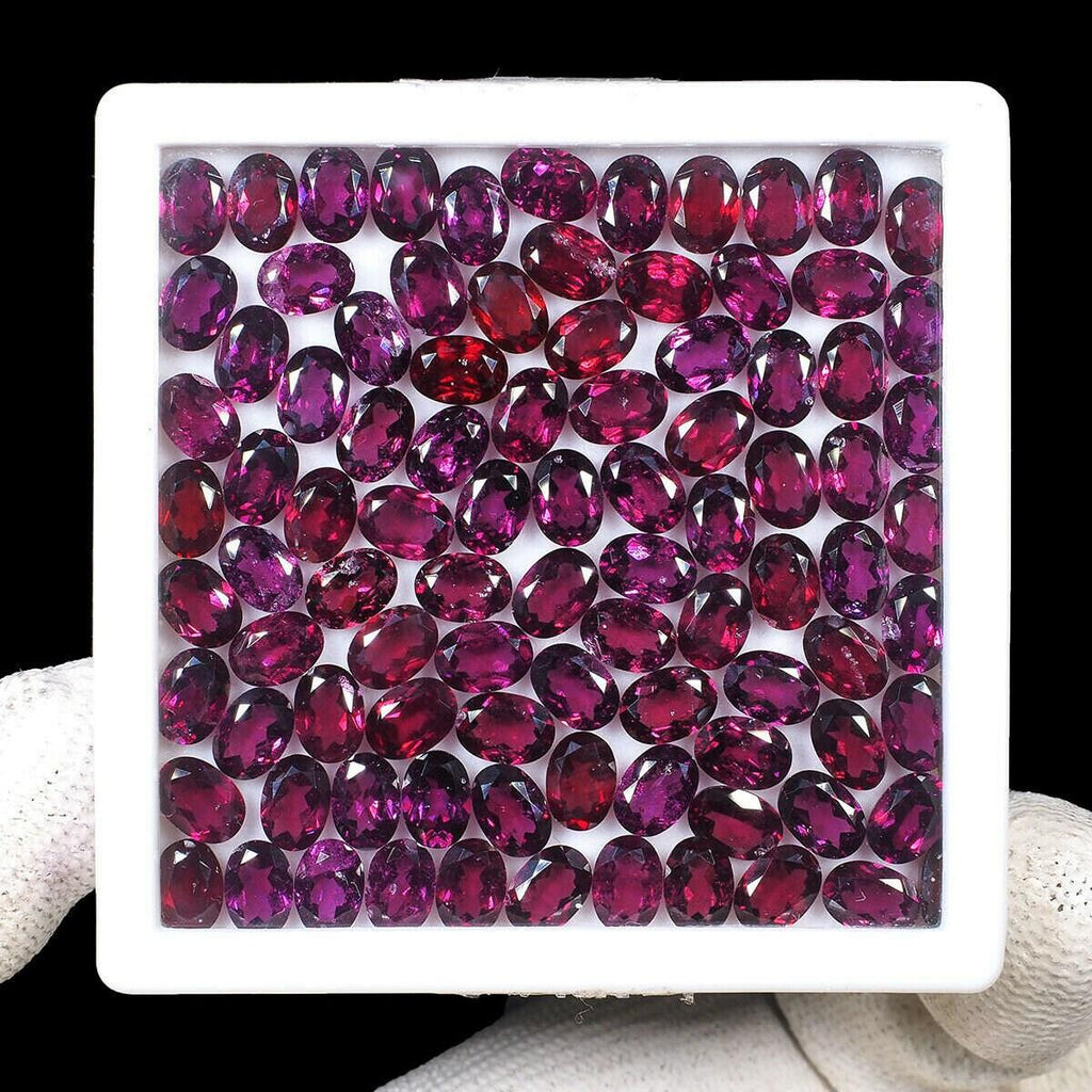 Natural Rhodolite Garnet Loose Untreated Gemstones Lot 20 Pcs 6mm*4mm Oval Cut - Jalvi & Co.