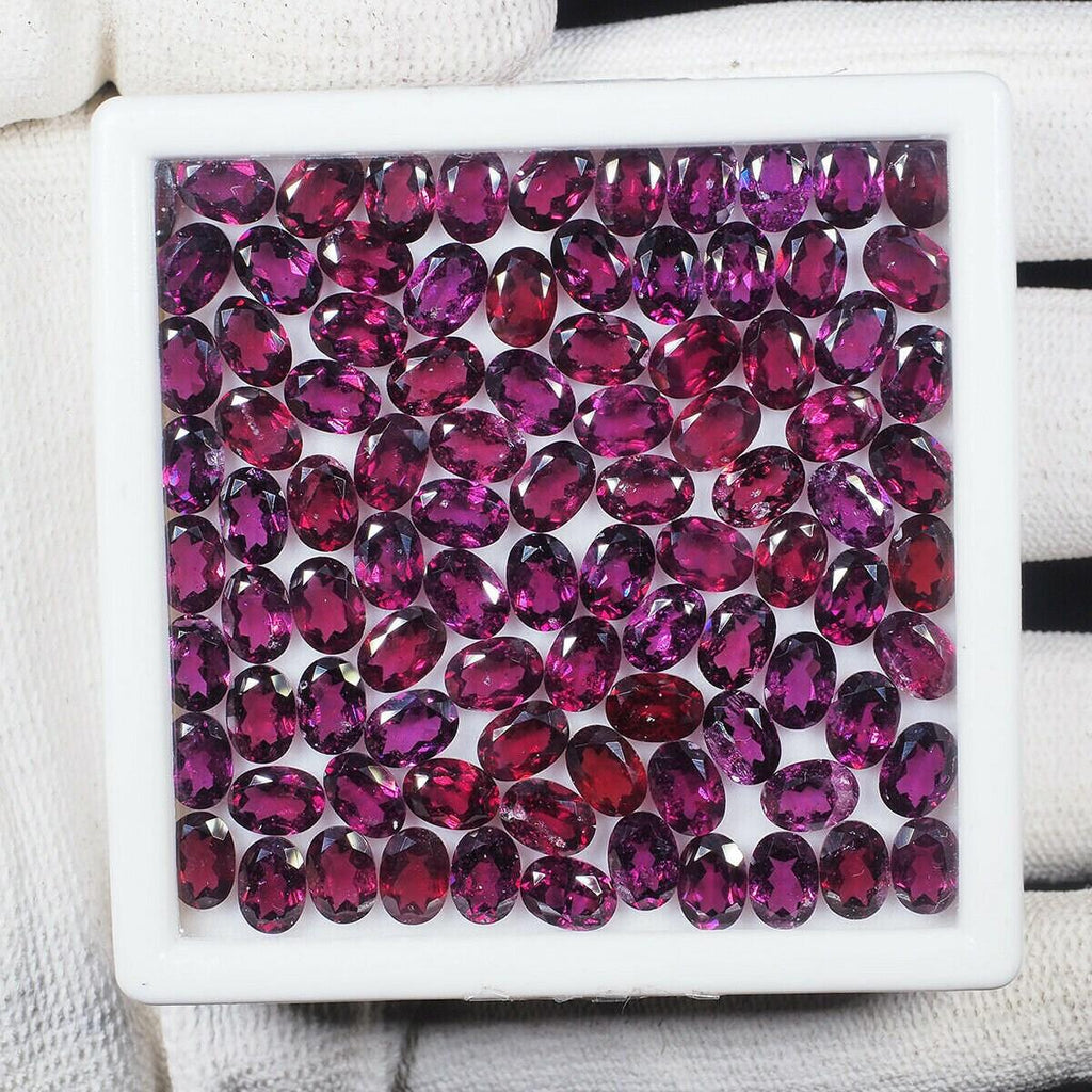Natural Rhodolite Garnet Loose Untreated Gemstones Lot 20 Pcs 6mm*4mm Oval Cut - Jalvi & Co.
