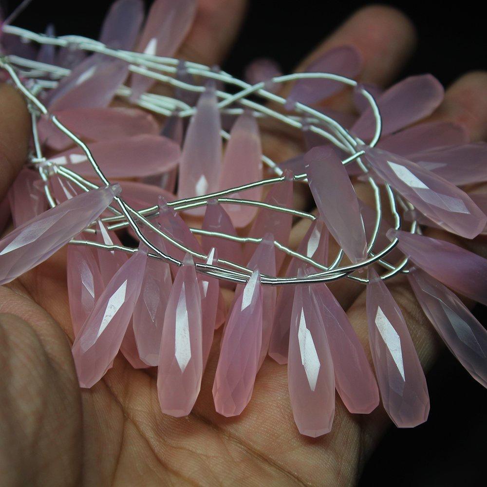 Natural Rose Chalcedony Faceted Briolette Tear Loose Drop Beads 8" 25mm 30mm - Jalvi & Co.