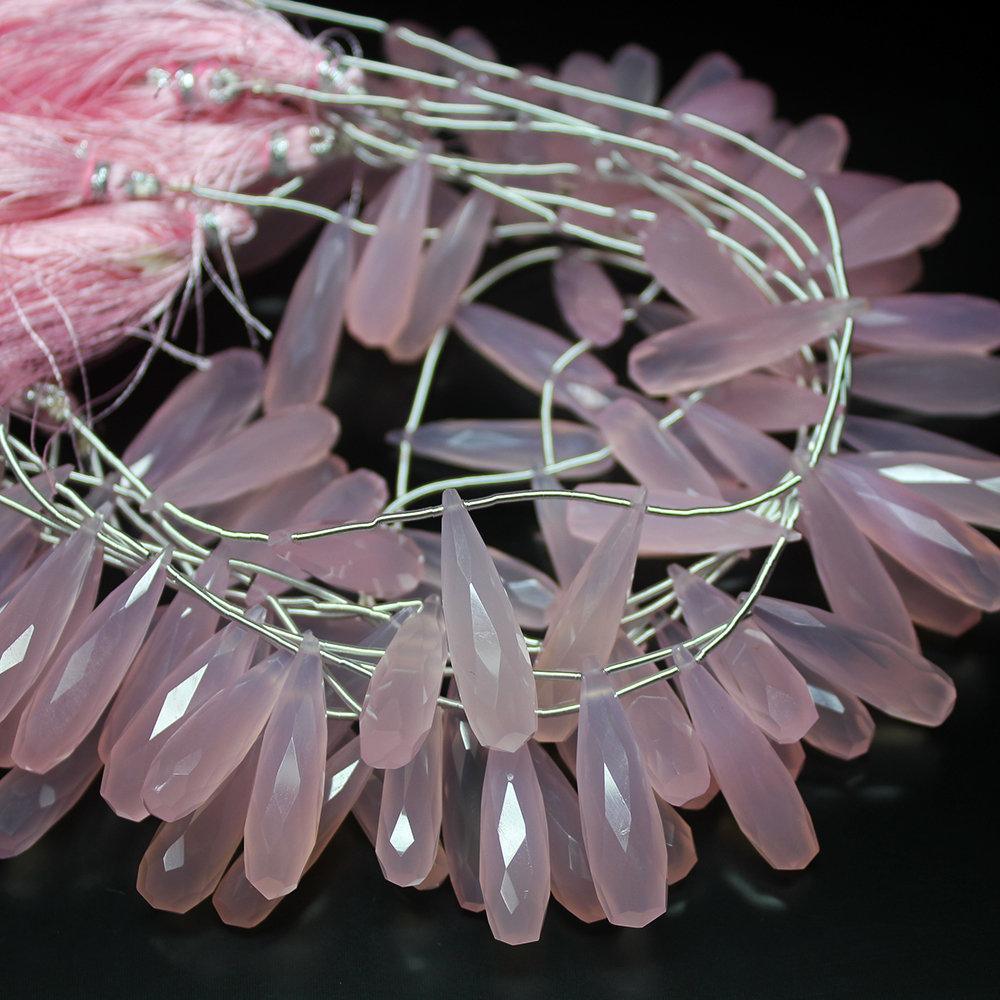 Natural Rose Chalcedony Faceted Briolette Tear Loose Drop Beads 8" 25mm 30mm - Jalvi & Co.