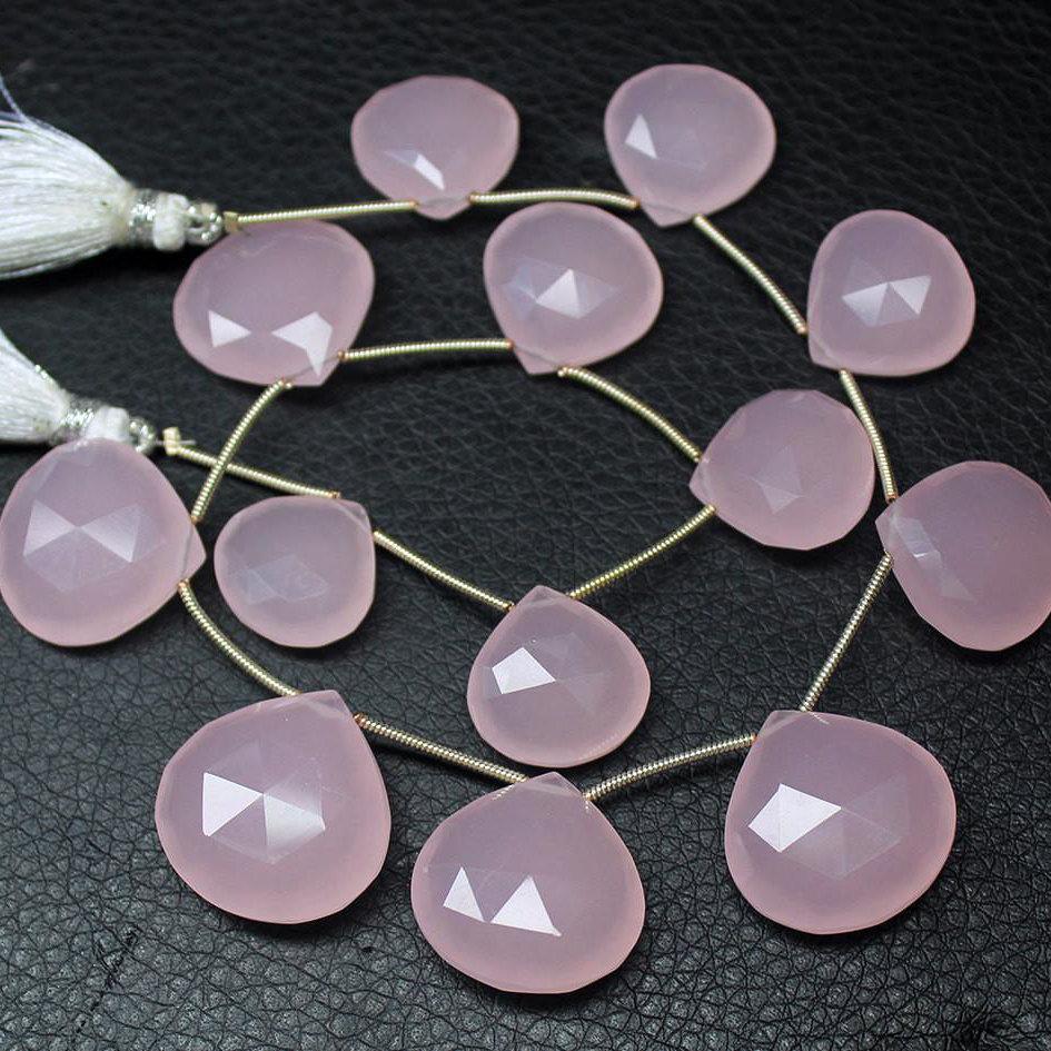 Natural Rose Chalcedony Faceted Heart Beads 15mm 21mm 10inches - Jalvi & Co.