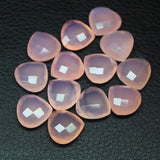 Natural Rose Chalcedony Faceted Heart Briolette Matching Pair Beads 4pc 14mm