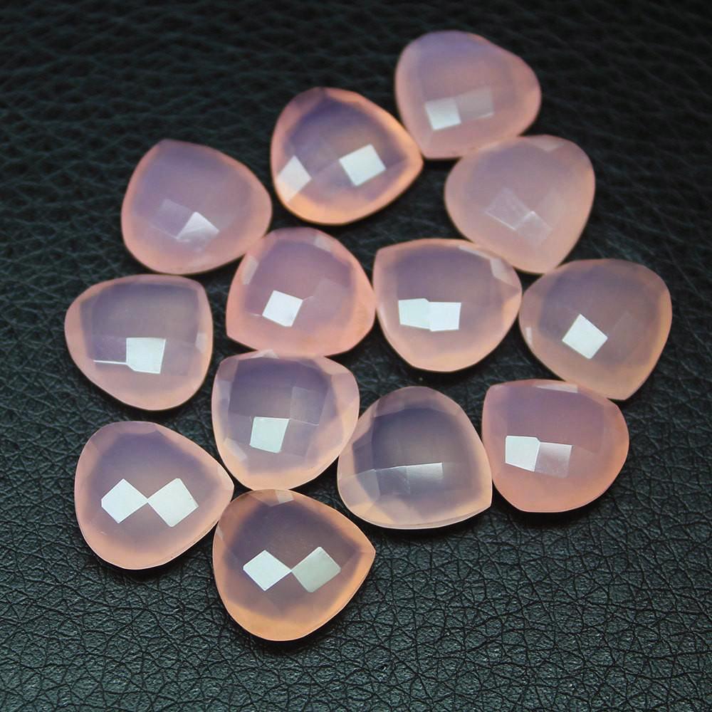 Natural Rose Chalcedony Faceted Heart Briolette Matching Pair Beads 4pc 14mm - Jalvi & Co.