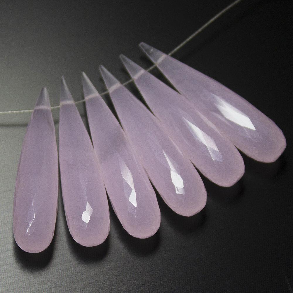 Natural Rose Chalcedony Faceted Tear Drop Beads 30x7mm 4pc - Jalvi & Co.