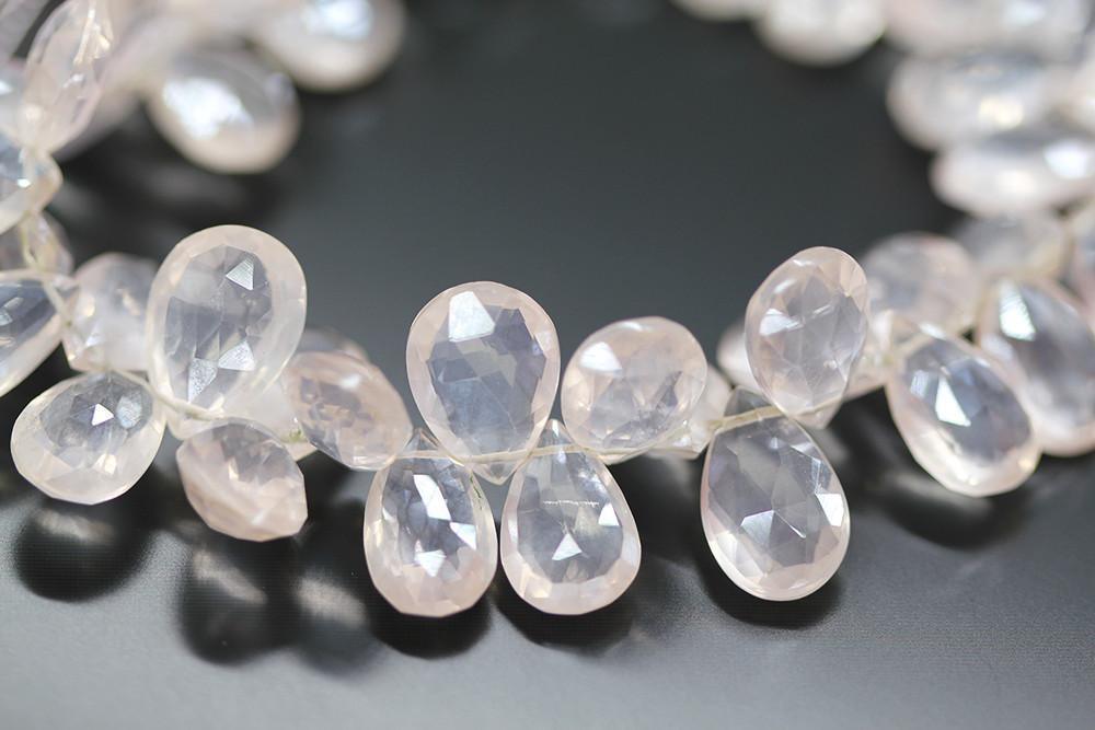 Natural Rose Quartz Faceted Pear Drop Beads 8.5mm 10mm 8inches - Jalvi & Co.