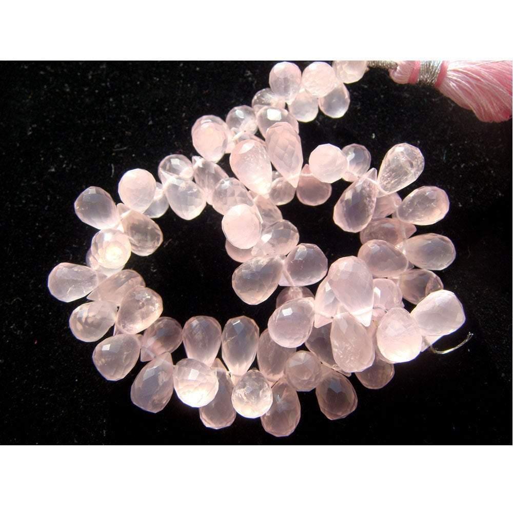 Natural Rose Quartz Faceted Tear Briolette Gemstone Loose Beads 7mm 9mm 25pc - Jalvi & Co.