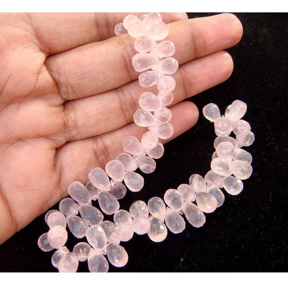 Natural Rose Quartz Faceted Tear Briolette Gemstone Loose Beads 7mm 9mm 25pc - Jalvi & Co.