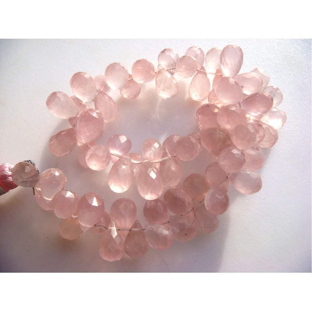 Natural Rose Quartz Faceted Tear Briolette Gemstone Loose Beads 7mm 9mm 25pc - Jalvi & Co.