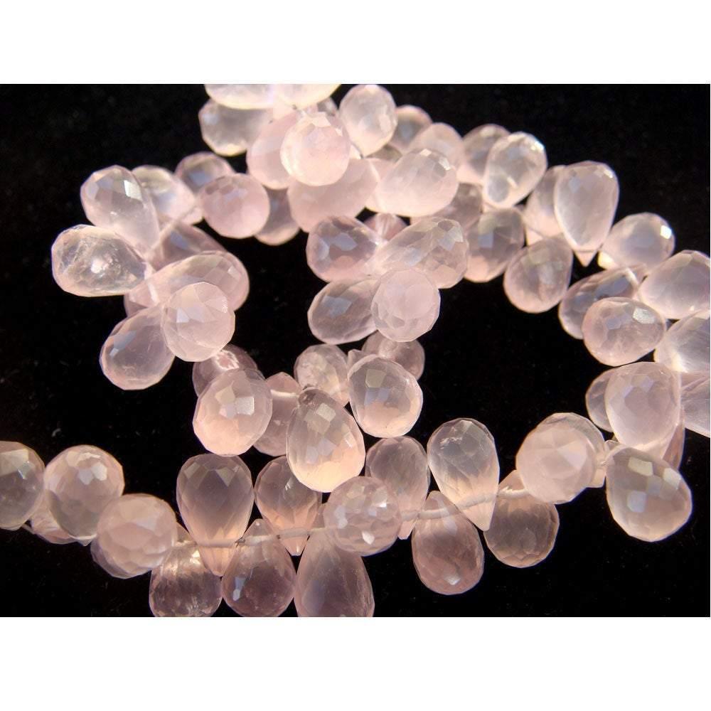 Natural Rose Quartz Faceted Tear Briolette Gemstone Loose Beads 7mm 9mm 25pc - Jalvi & Co.