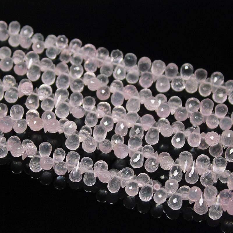 Natural Rose Quartz Faceted Tear Drop Beads 8mm 10mm 6inches - Jalvi & Co.