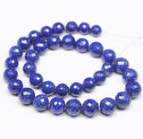 Natural Royal Blue Lapis Lazuli Faceted Round Ball Beads Strand 9
