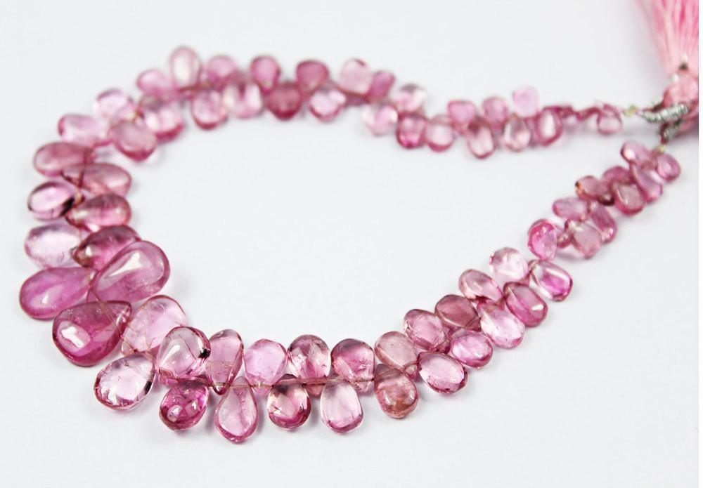 Natural Rubellite Pink Tourmaline Smooth Pear Drop Briolette Beads 4" 5mm 12mm - Jalvi & Co.