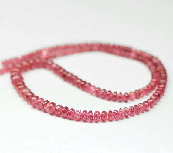 Natural Rubellite Pink Tourmaline Smooth Rondelle Loose Beads 9" 3.5mm 7mm - Jalvi & Co.