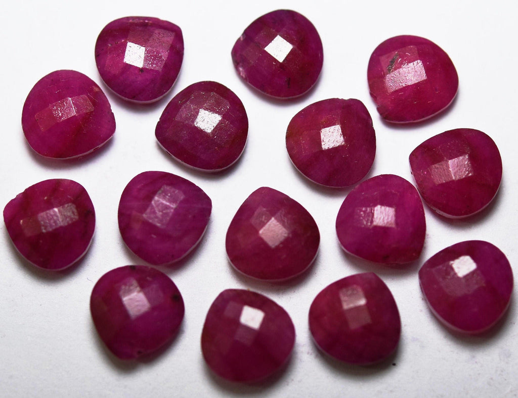 Natural Ruby, Side Drilled Faceted Heart Shape, Size 8mm 5 Match Pair - Jalvi & Co.