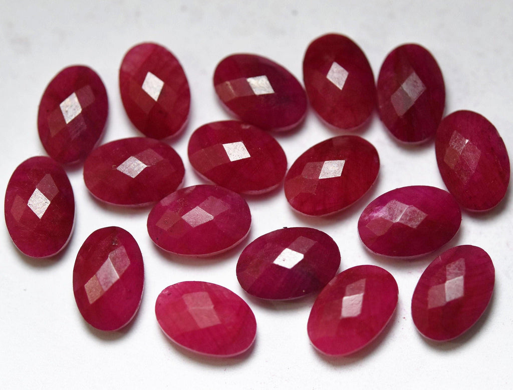 Natural Ruby, Without Drill Faceted Oval, Size 12x8mm 3 Match Pair - Jalvi & Co.