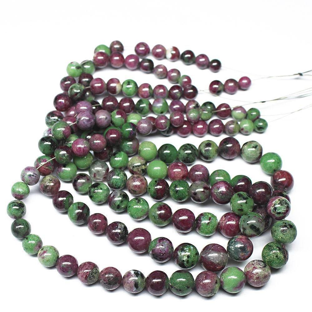 Natural Ruby Zoisite Smooth Round Ball Gemstone Loose Beads Strand 7" 5mm 9mm - Jalvi & Co.