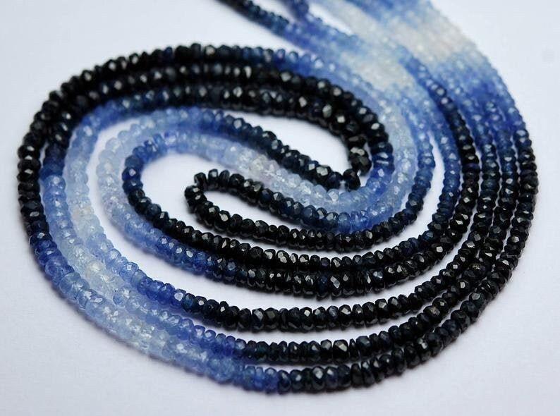 Natural Shaded Blue Sapphire Faceted Rondelle Loose Gemstone Beads 2.5-3 mm 16" - Jalvi & Co.