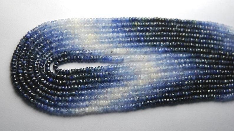 Natural Shaded Blue Sapphire Faceted Rondelle Loose Gemstone Beads 2.5-3 mm 16" - Jalvi & Co.