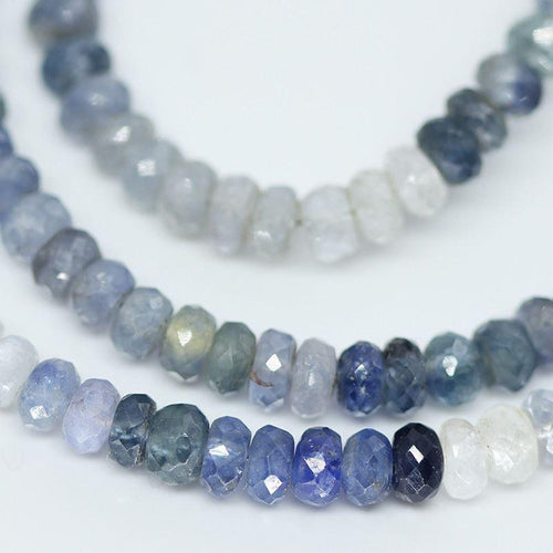 Natural Shaded Blue Sapphire Faceted Rondelle Loose Gemstone Beads 8