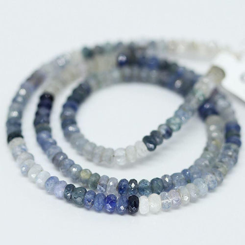 Natural Shaded Blue Sapphire Faceted Rondelle Loose Gemstone Beads 8