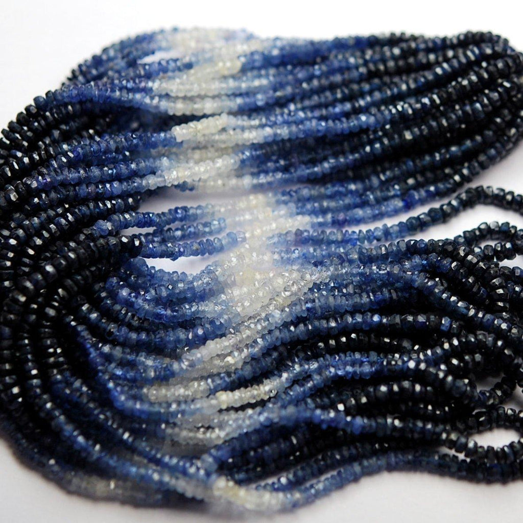 Natural Shaded Blue Sapphire Gemstone Faceted Rondelle Bead Strand 2.5mm 3mm 15" - Jalvi & Co.