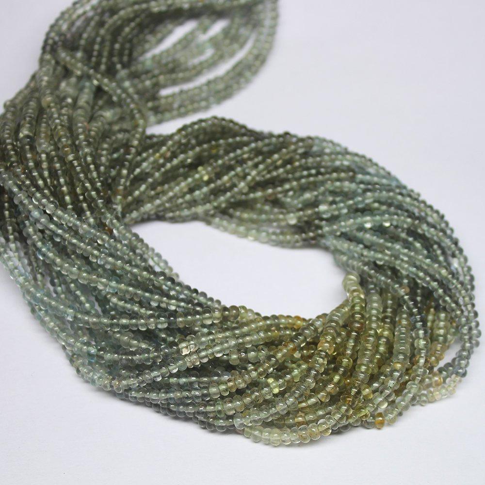 Natural Shaded Moss Aquamarine Smooth Loose Rondelle Beads Strand 3mm 3.5mm 13" - Jalvi & Co.