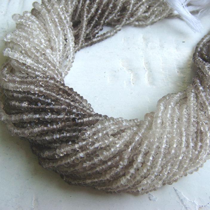 Natural Shaded Smoky Quartz Faceted Rondelle Loose Gemstone Beads Strand 14" 4mm - Jalvi & Co.