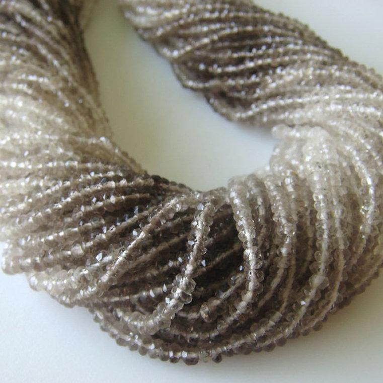 Natural Shaded Smoky Quartz Faceted Rondelle Loose Gemstone Beads Strand 14" 4mm - Jalvi & Co.