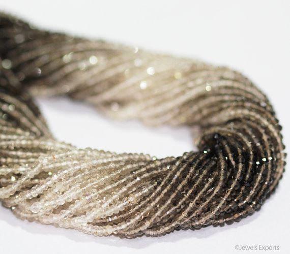 Natural Shaded Smoky Quartz Micro Rondelle Faceted Gemstone Beads Strand 13"3mm - Jalvi & Co.