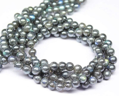 Natural Silver Coated Labradorite Smooth Polished Loose Round Beads 8mm 14