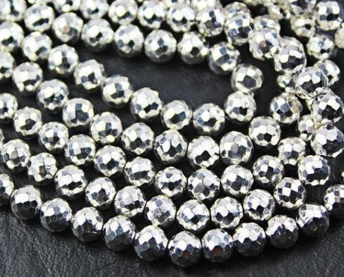 Natural Silver Pyrite Faceted Rondelle Beads 6mm 8inches - Jalvi & Co.