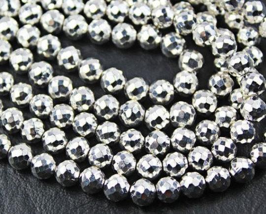 Natural Silver Pyrite Faceted Rondelle Beads 6mm 8inches - Jalvi & Co.
