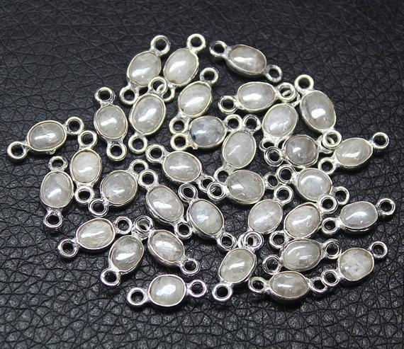 Natural Silverite Oval 925 Sterling Silver Bezel Connector Finding 4pc 12mm - Jalvi & Co.