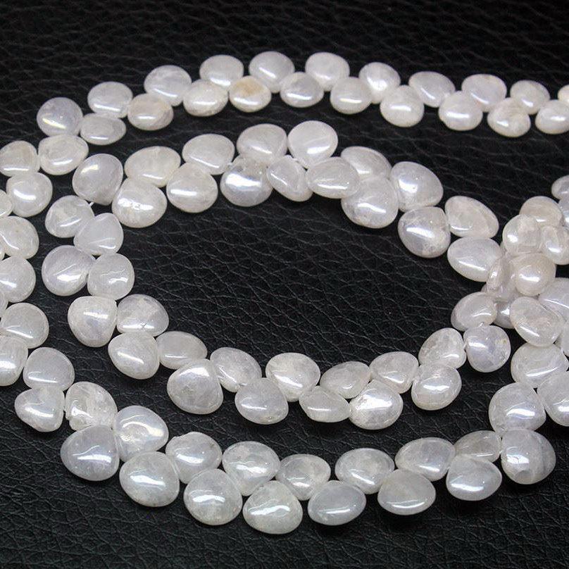 Natural Silverite Smooth Heart Polished Drop Briolette Beads Strand 5mm 7mm 8" - Jalvi & Co.