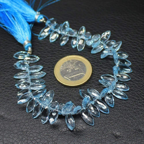 Natural Sky Blue Topaz Faceted Marquise Beads 10.5mm 14.5mm 7inches - Jalvi & Co.
