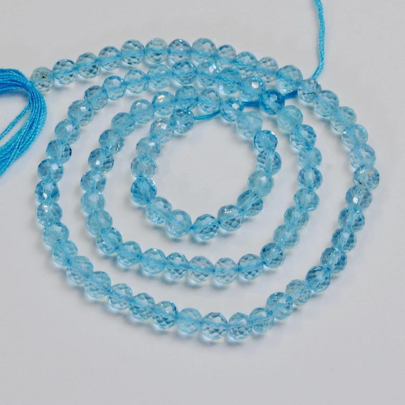 Natural Sky Blue Topaz Faceted Round Beads 4mm 11" - Jalvi & Co.