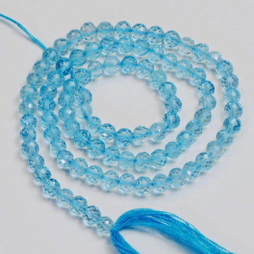 Natural Sky Blue Topaz Faceted Round Beads 5.5mm 6inches - Jalvi & Co.