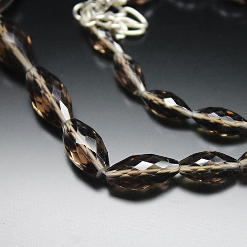 Natural Smoky Quartz Faceted Puff Marquise Gemstone Necklace Beads 19mm 11mm 16