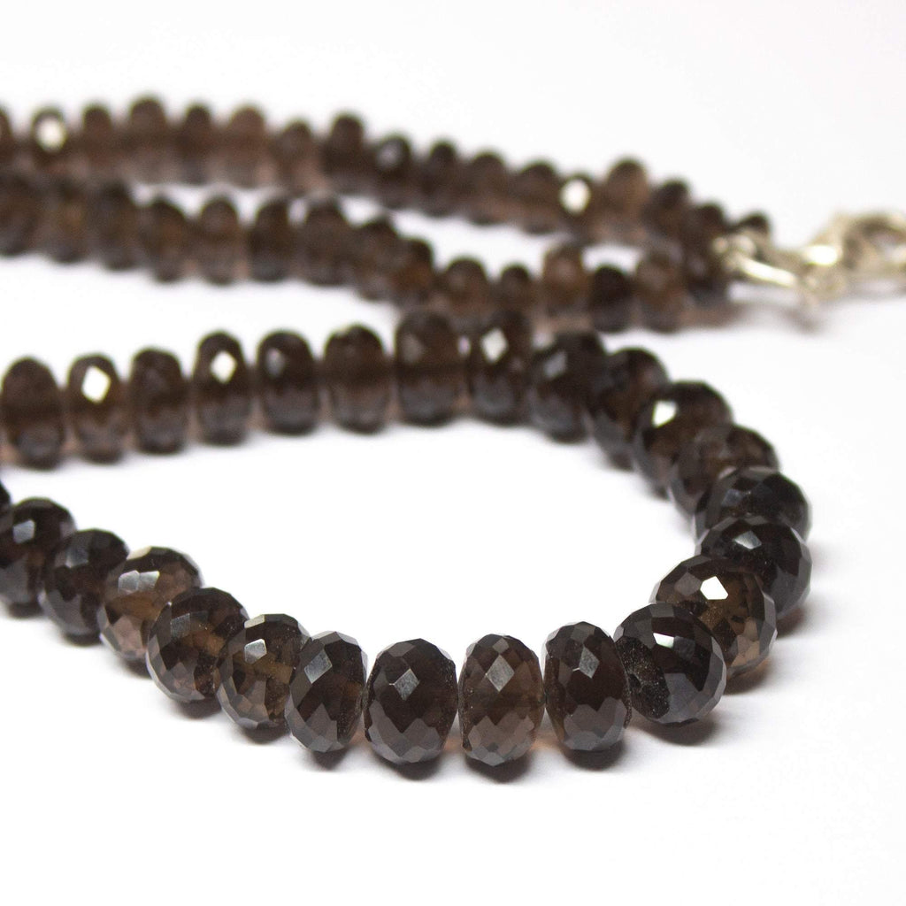 Natural Smoky Quartz Faceted Rondelle Beads Necklace 5.5mm 8mm 19inches - Jalvi & Co.