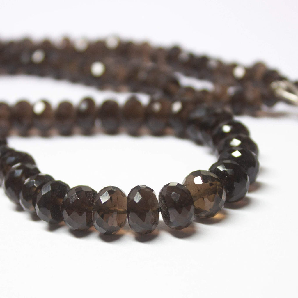 Natural Smoky Quartz Faceted Rondelle Beads Necklace 5.5mm 8mm 19inches - Jalvi & Co.