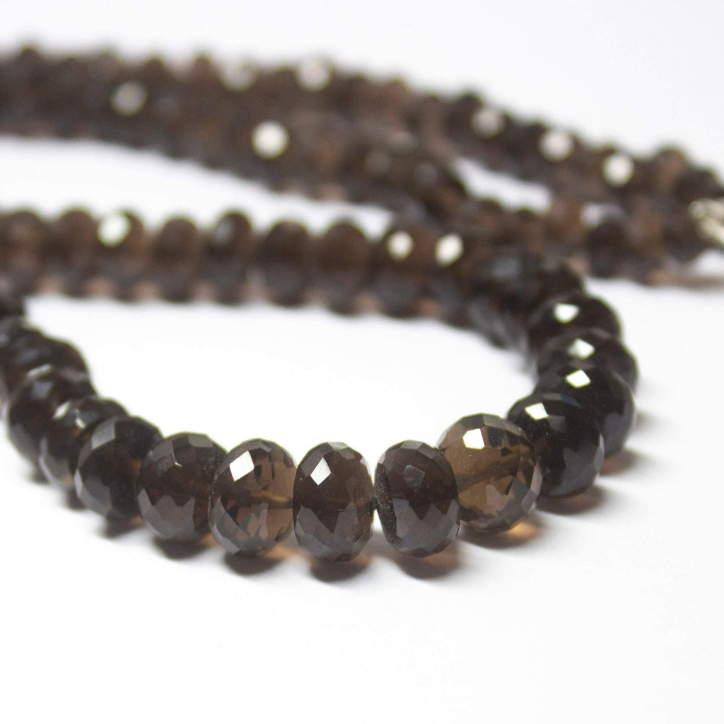 Natural Smoky Quartz Faceted Rondelle Beads Necklace 5.5mm 8mm 19inches - Jalvi & Co.